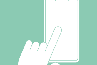 Silhouette of a hand and finger hovering over a smartphone