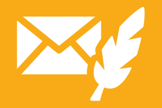 Icons of email and feather quill to represent writing or contacting someone