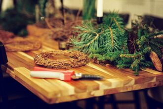 Willow wreath on table