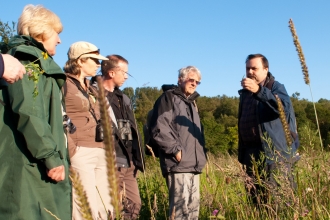 People in grassland wildflower walk