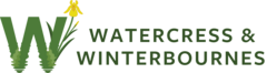 Logo of a W with watery ripples at the bottom and text reading Watercress & Winterbournes