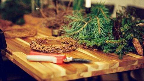 Willow wreath on table