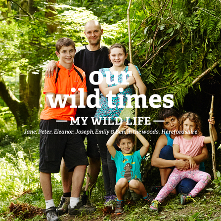 The whole family making a den in the woods