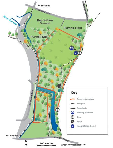 Map of Purwell Ninesprings Nature Reserve