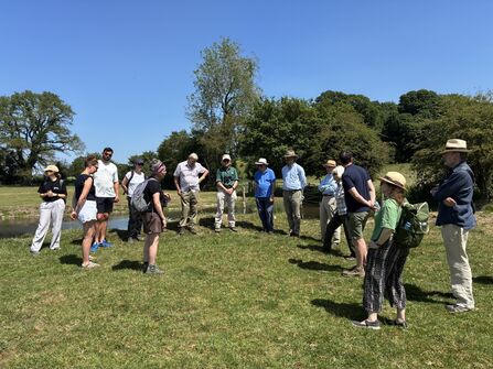 Heidi Mansell informing the group at the Codicote Farm visit about the restoration work on the River Mimram