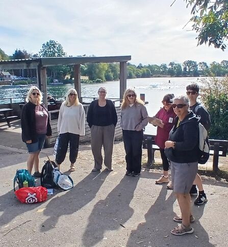 Kate Sheard, Wilder Communities Officer, and group in front of Stanborough Lakes