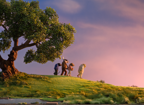 Wind in the willows characters are walking into the sunset towards a wilder future