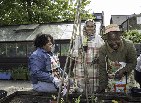 Elderly women gardening